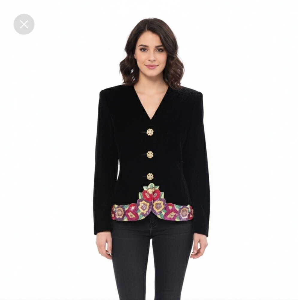 Rickie Freeman for T.J. Nites Velvet Satin Designer Vintage Luxury Blazer Size10